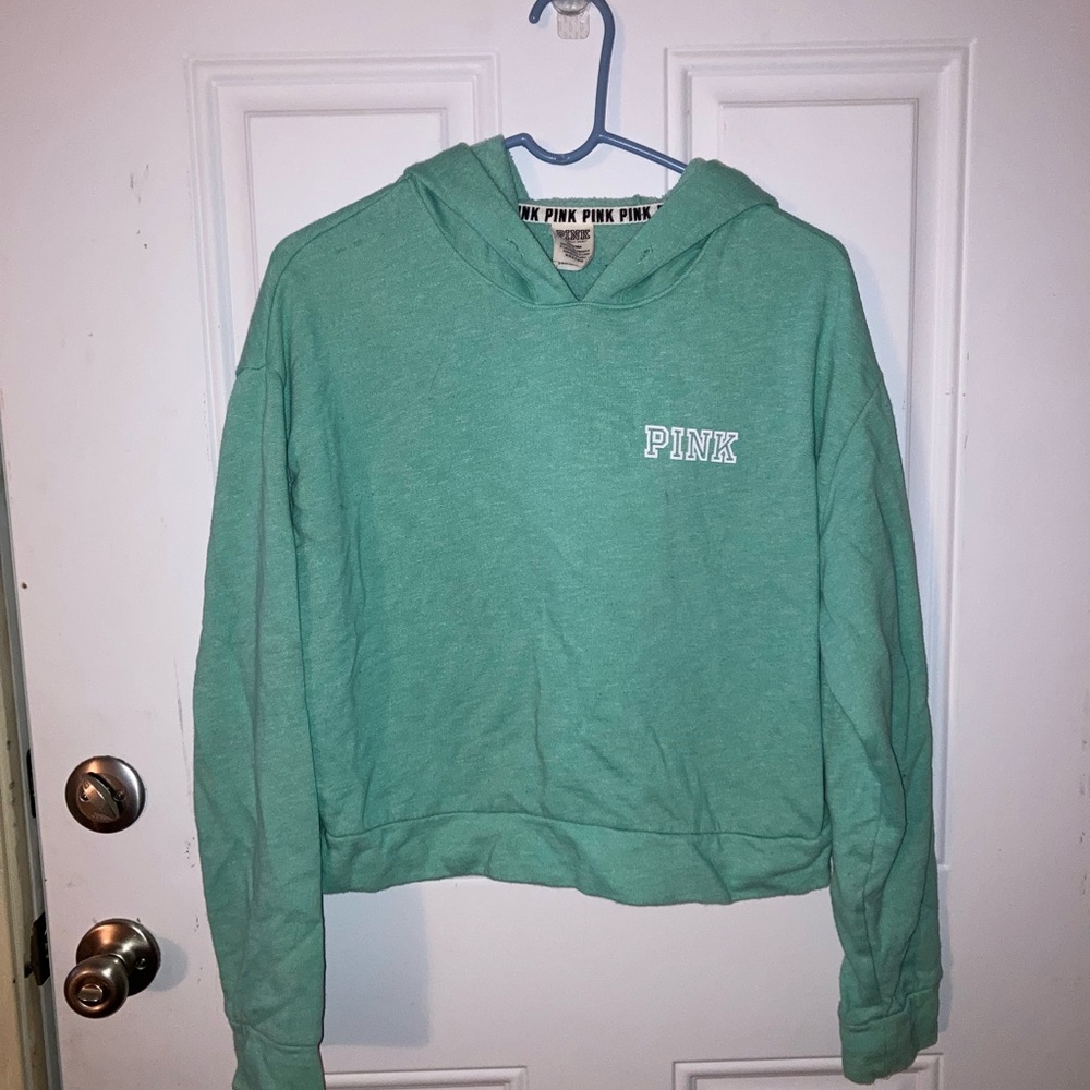 PINK Victoria's Secret Women's Green Hoodie Sweater